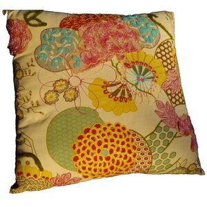 Pier 1 Imports Multicolor Boho Floral Pastel Embroidered Pillow Pink Stripe Back